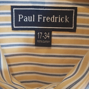 Paul Fredrick Men's 17-34 Long Sleeve Button‎ Down Shirt in Yellow & Blue